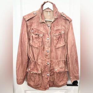 Free People Double Cloth Jacket Antique Pink Boho Military Cinch Waist Women’s S